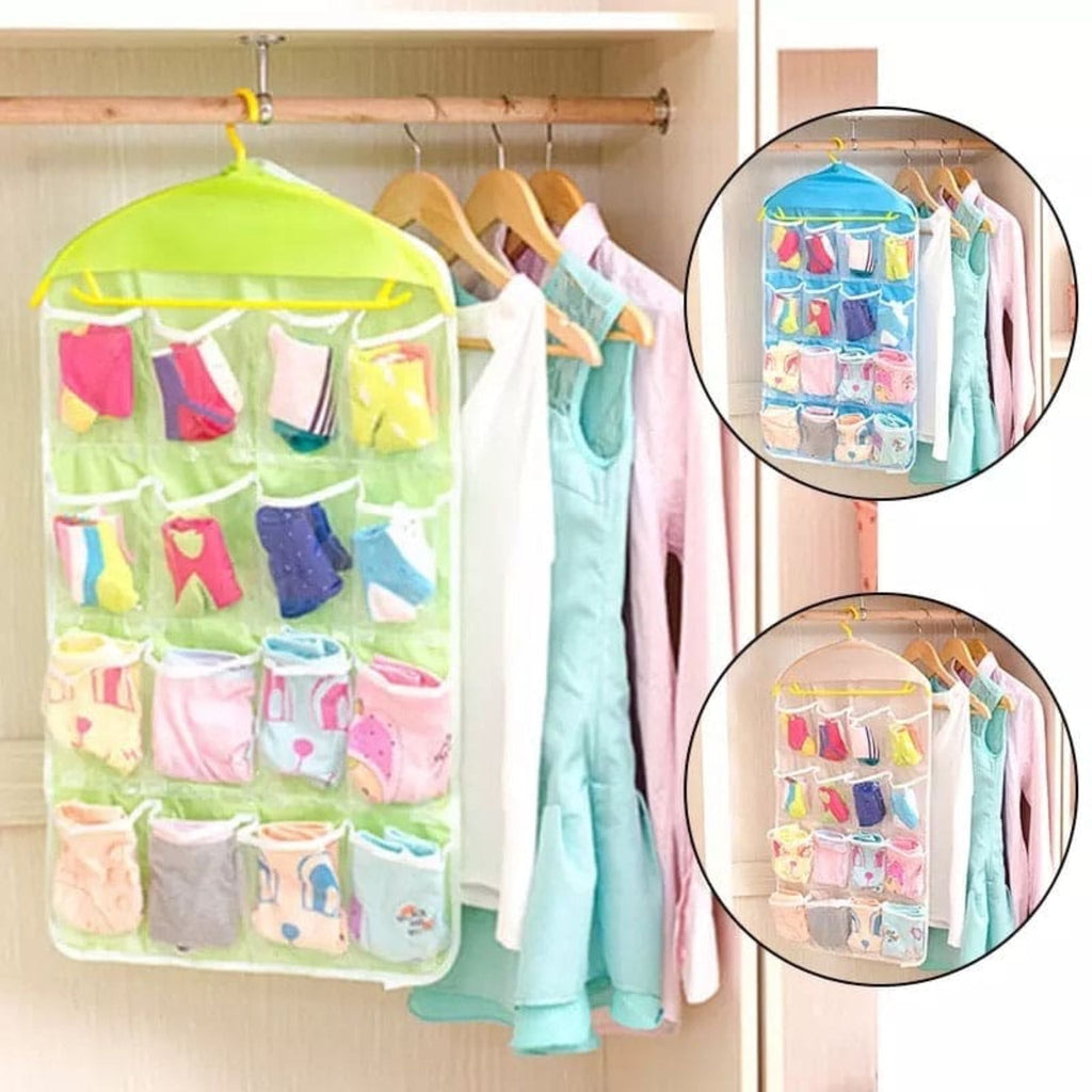 16 Pockets Multifunctional Socks Organizer, Foldable Wardrobe Hanging Bag