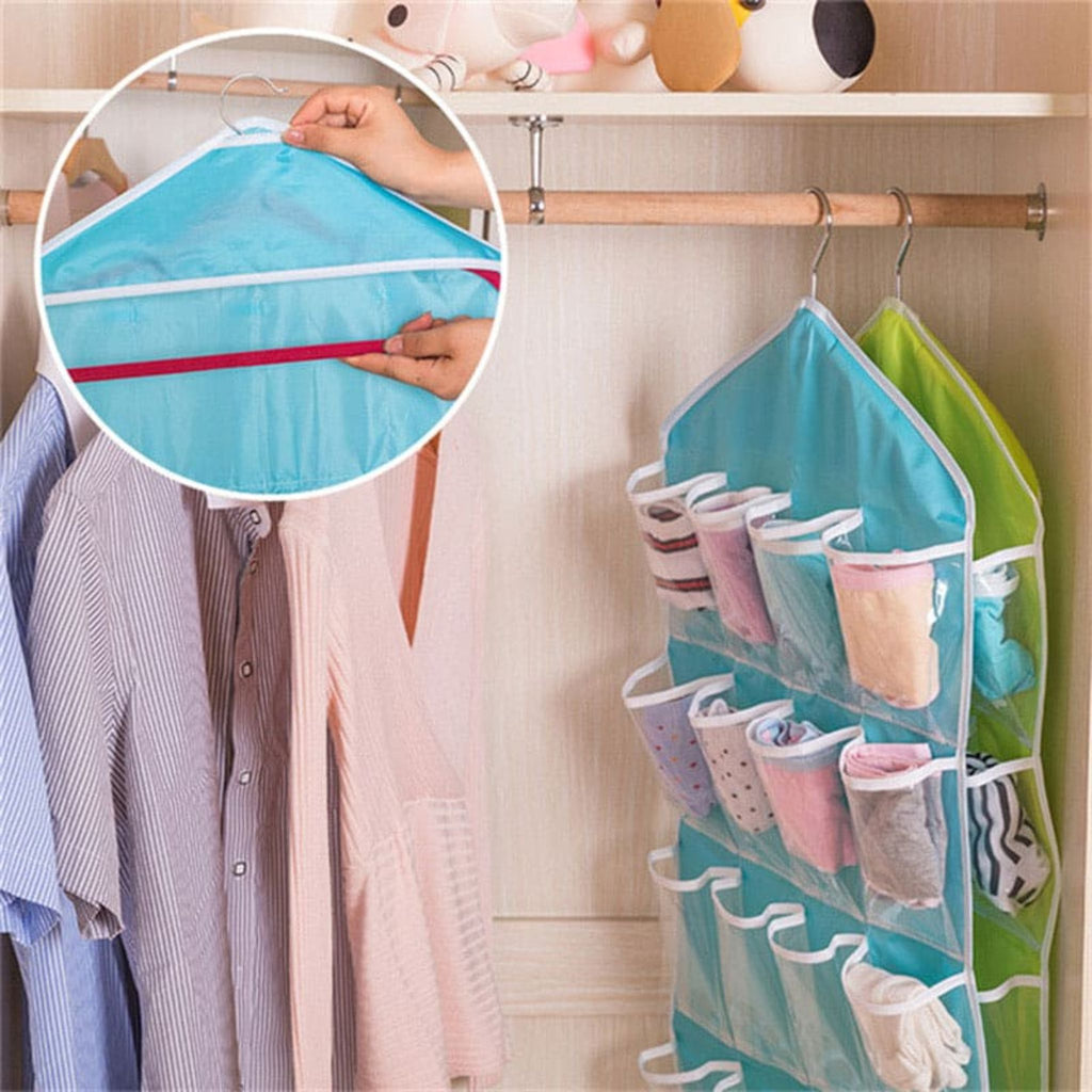 16 Pockets Multifunctional Socks Organizer, Foldable Wardrobe Hanging Bag