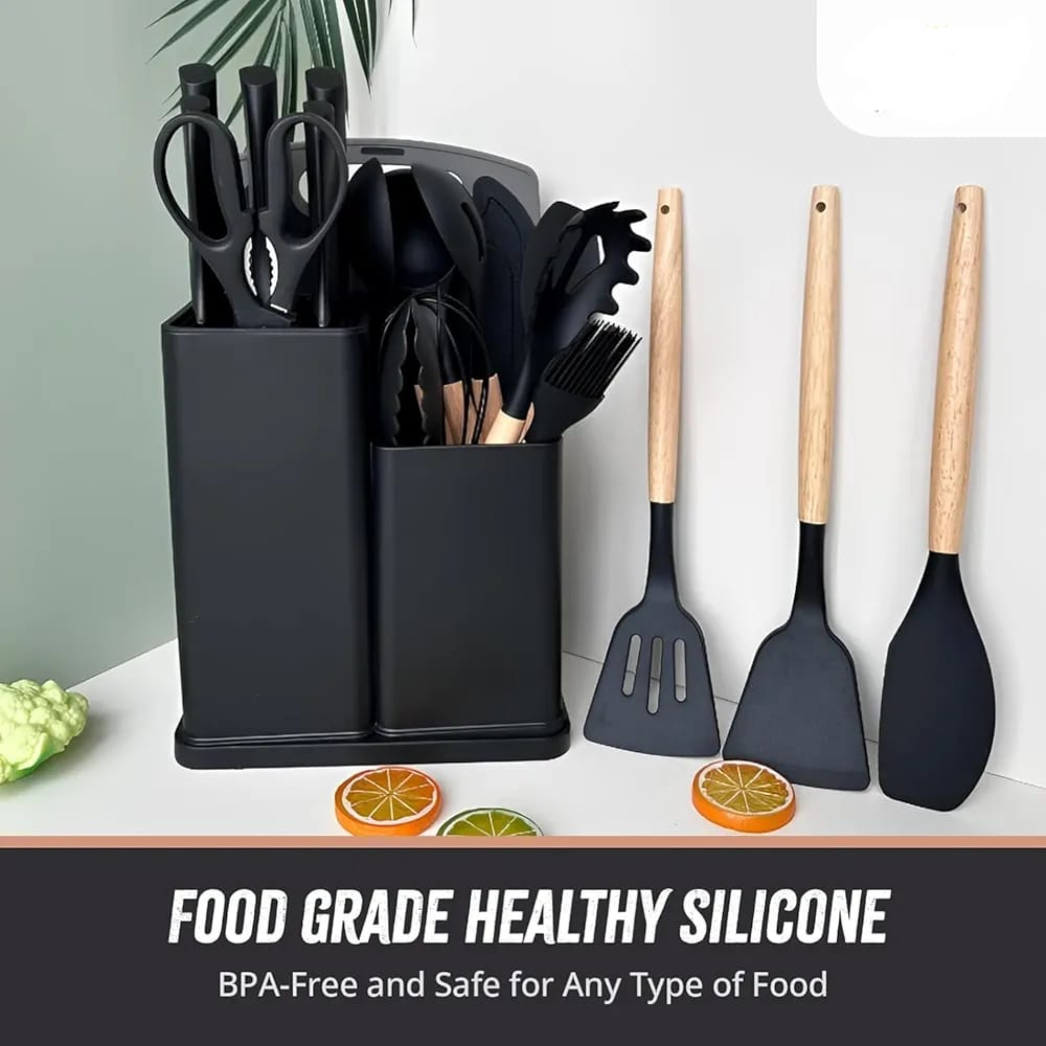 Spoon Set with Knife & Cutting Board – Silicone Kitchenware - 19 PCS