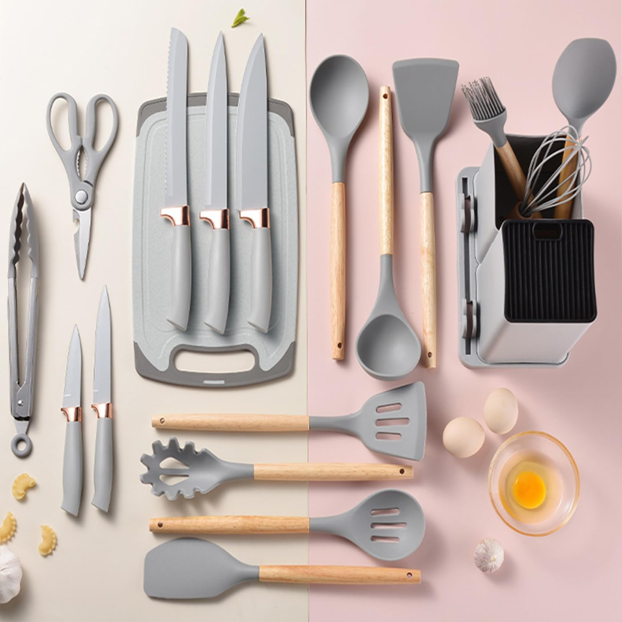 Spoon Set with Knife & Cutting Board – Silicone Kitchenware - 19 PCS
