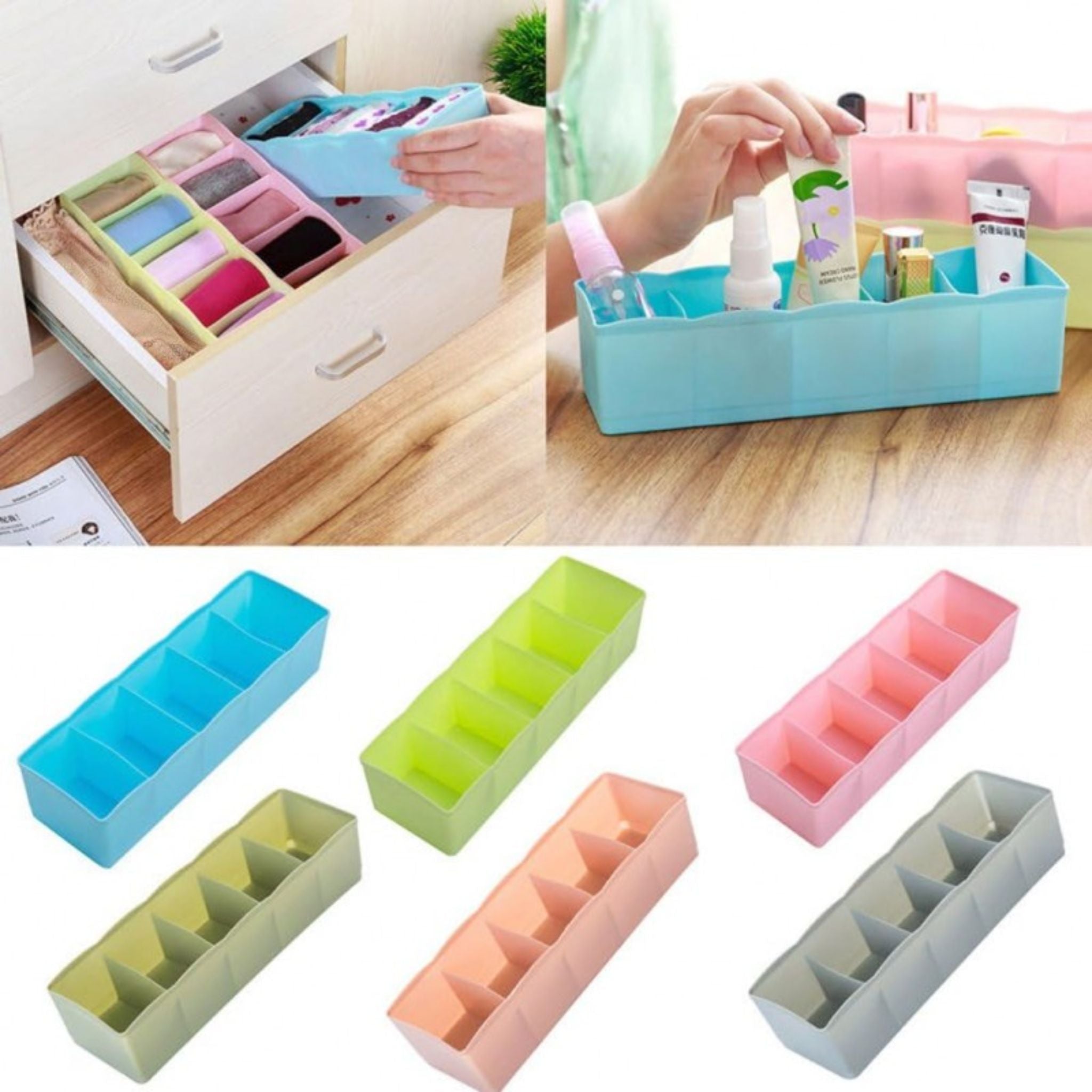 5 Cells Plastic Storage Box Drawer Cosmetic Divider Tidy Organizer