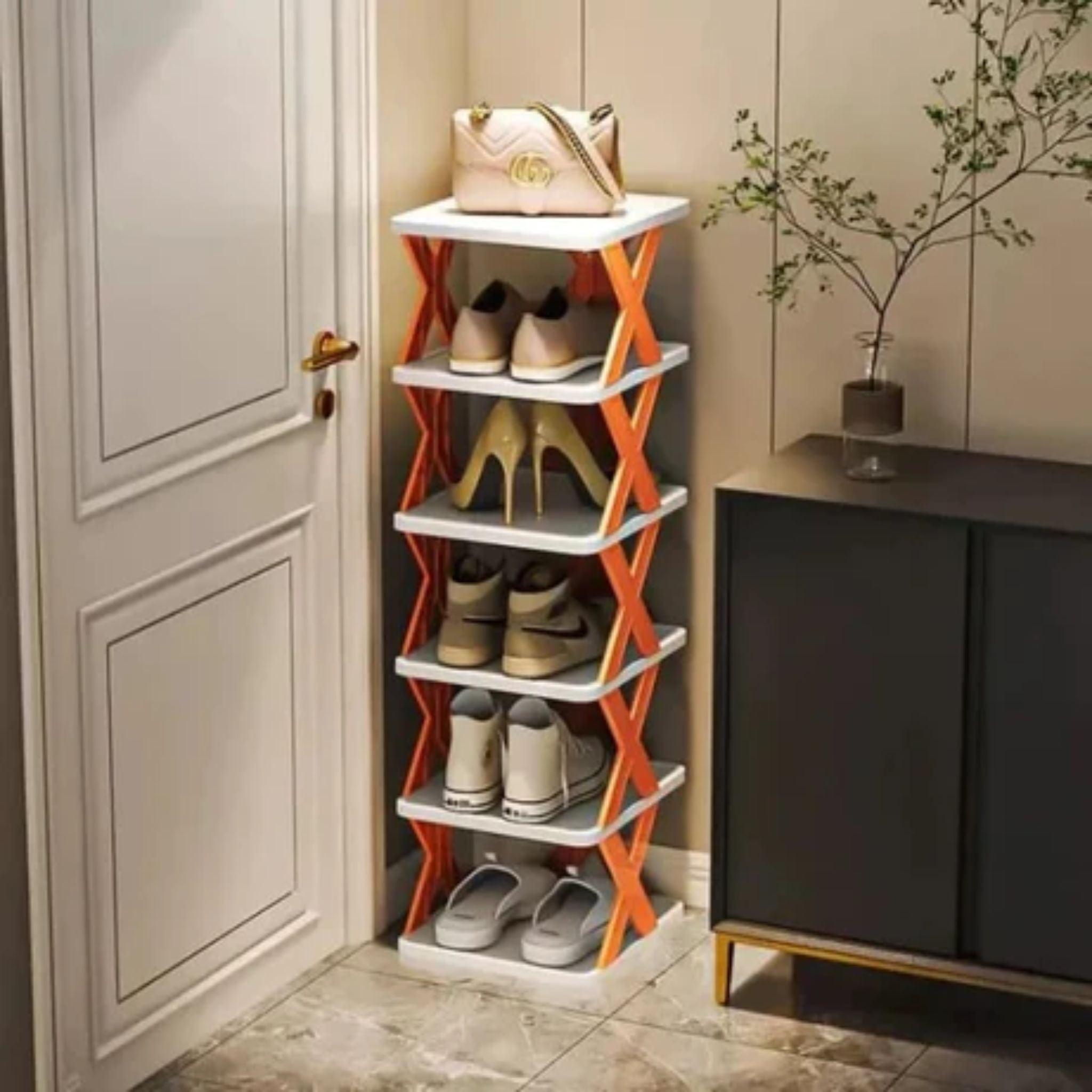 Stackable Shoe Rack Easy-assembled Shoe Organizer and Storage Plastic Shoes Cabinets Space-Saving Closet Shoes Shelf