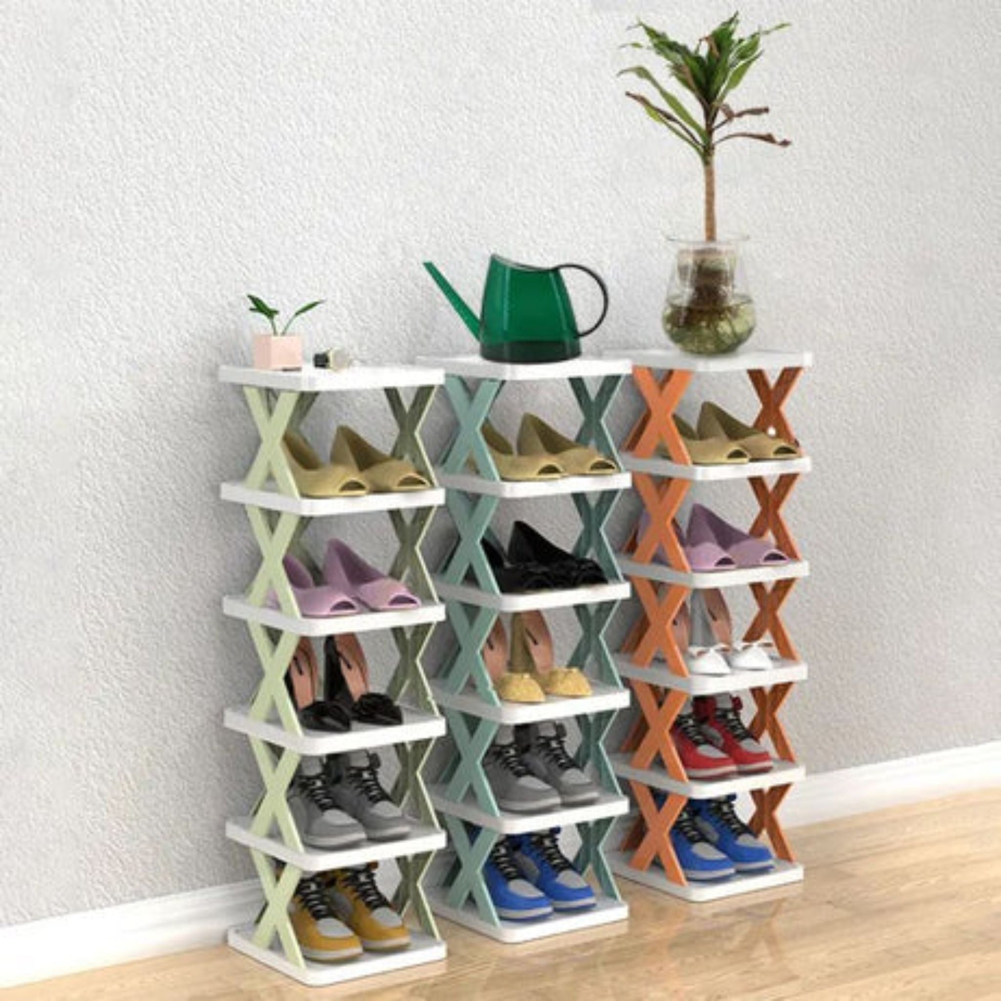 Stackable Shoe Rack Easy-assembled Shoe Organizer and Storage Plastic Shoes Cabinets Space-Saving Closet Shoes Shelf