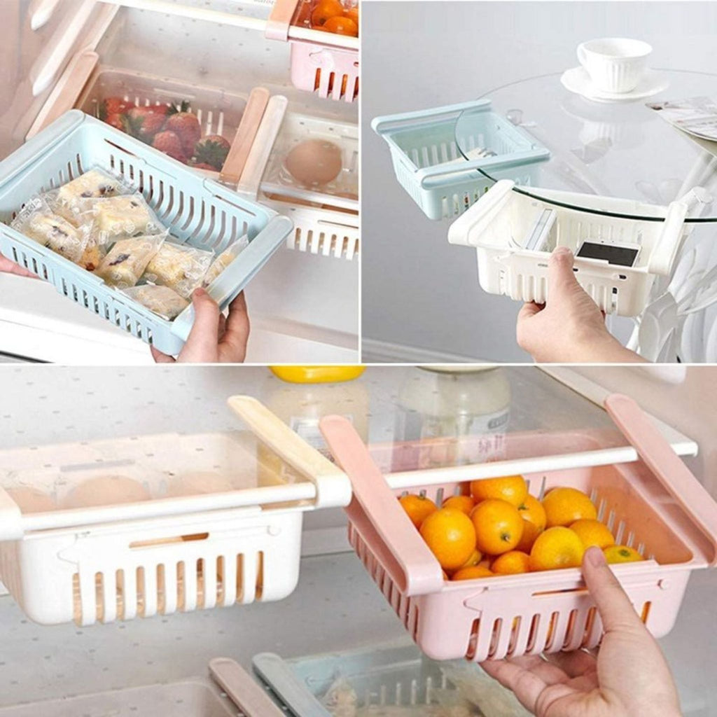 Adjustable Fridge Storage Basket Expandable Rack Plastic Space Saver Food Organizer Tray