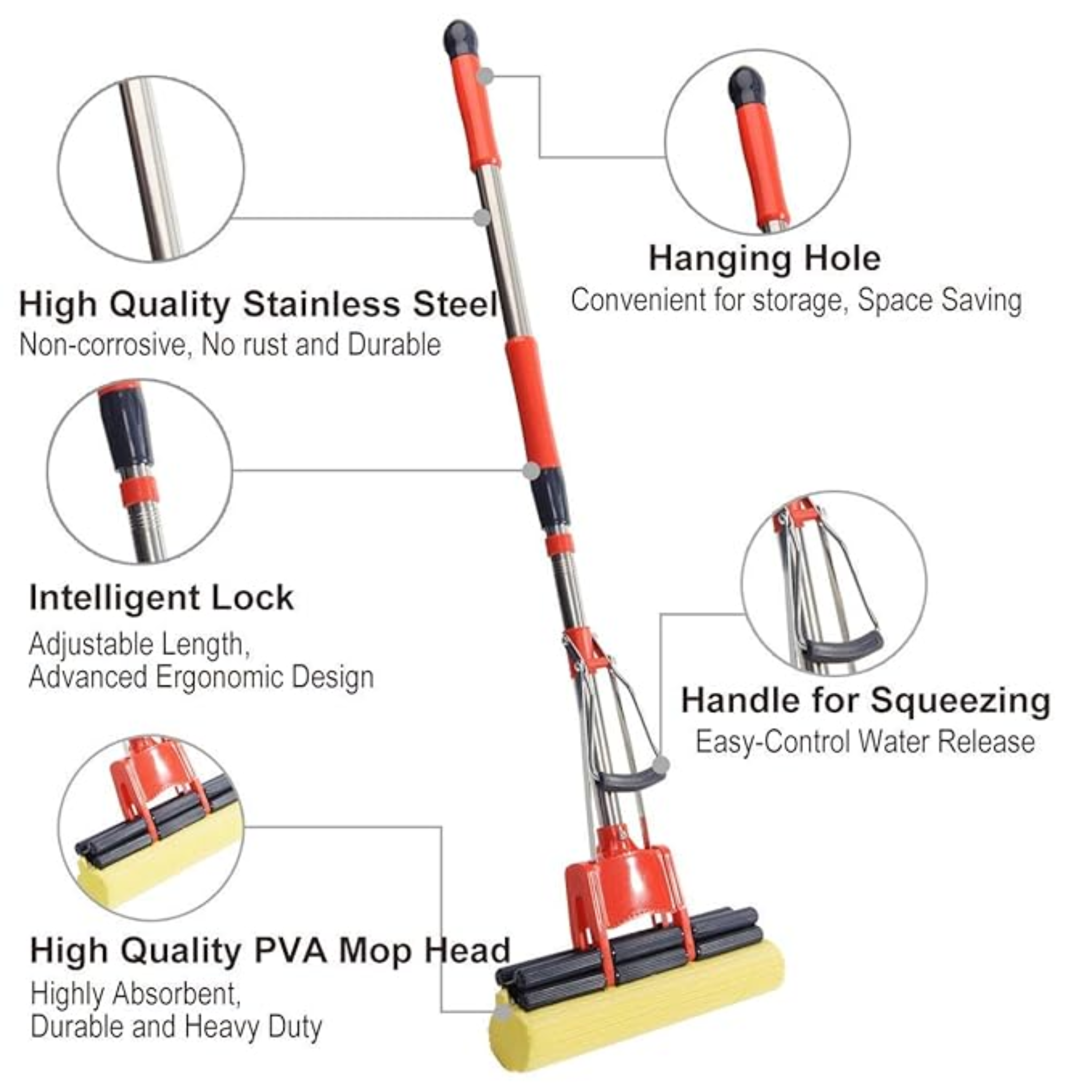 Butterfly Type Stainless Steel Handle Squeeze Sponge Mop