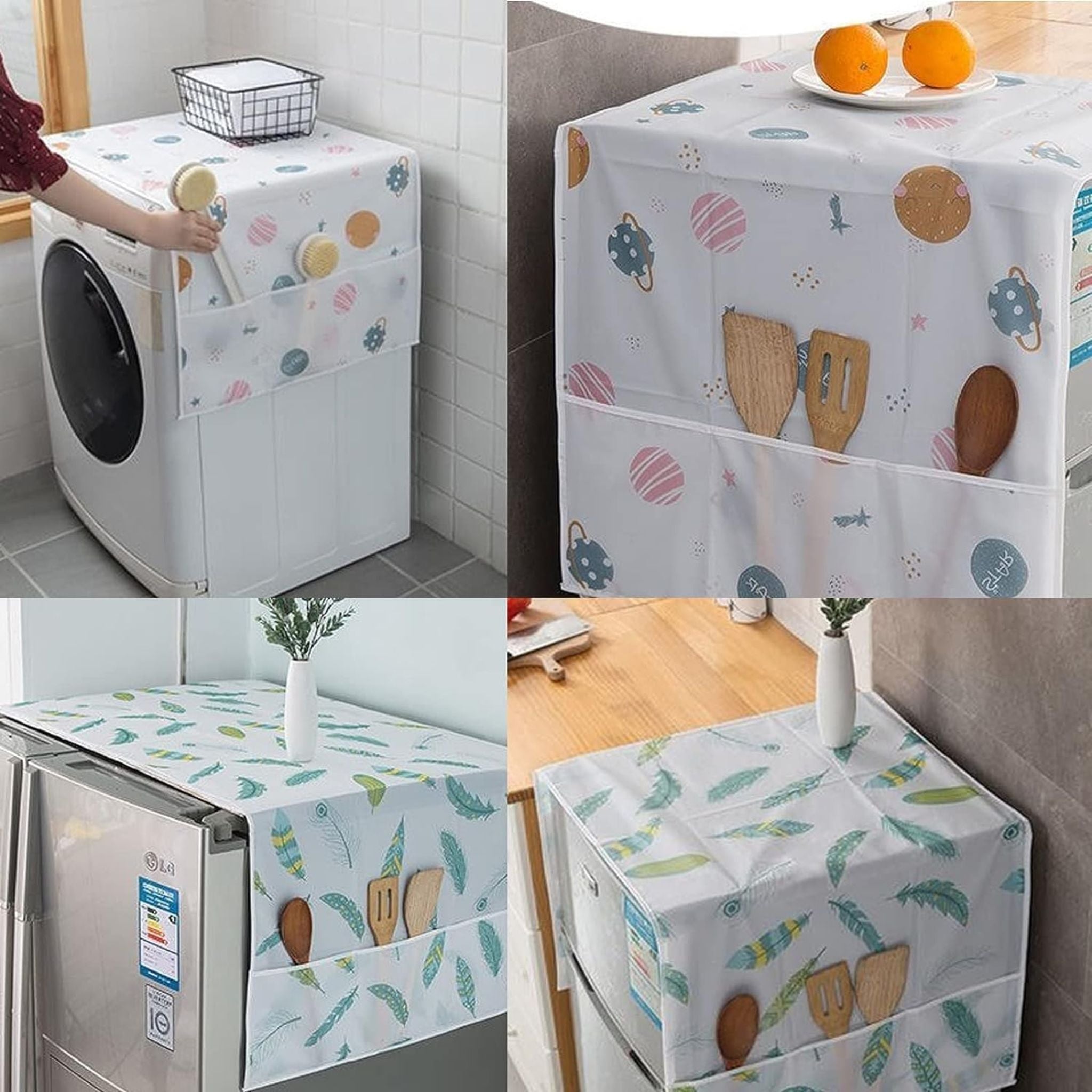 Dust Proof Fridge Cover with 6 Pockets