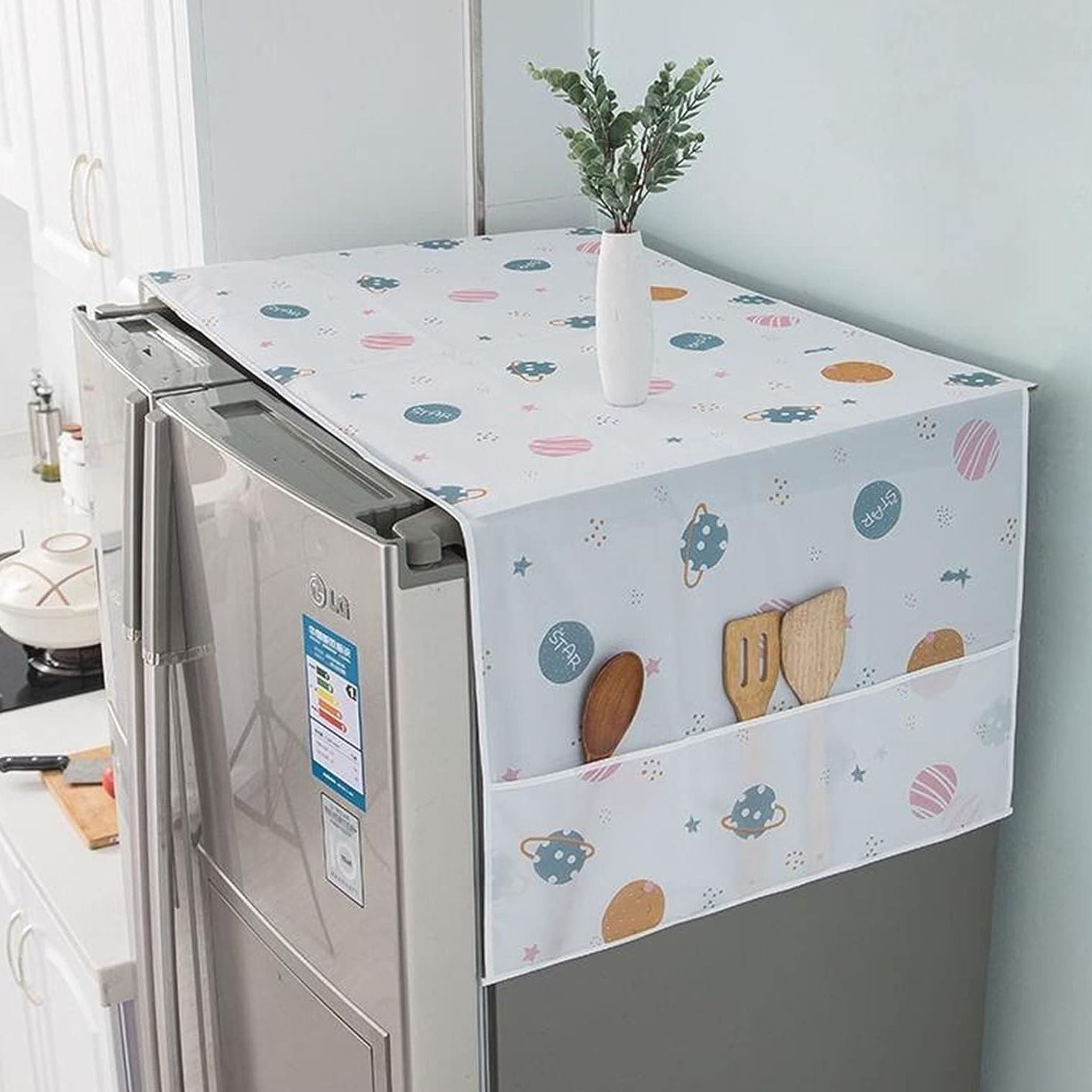 Dust Proof Fridge Cover with 6 Pockets
