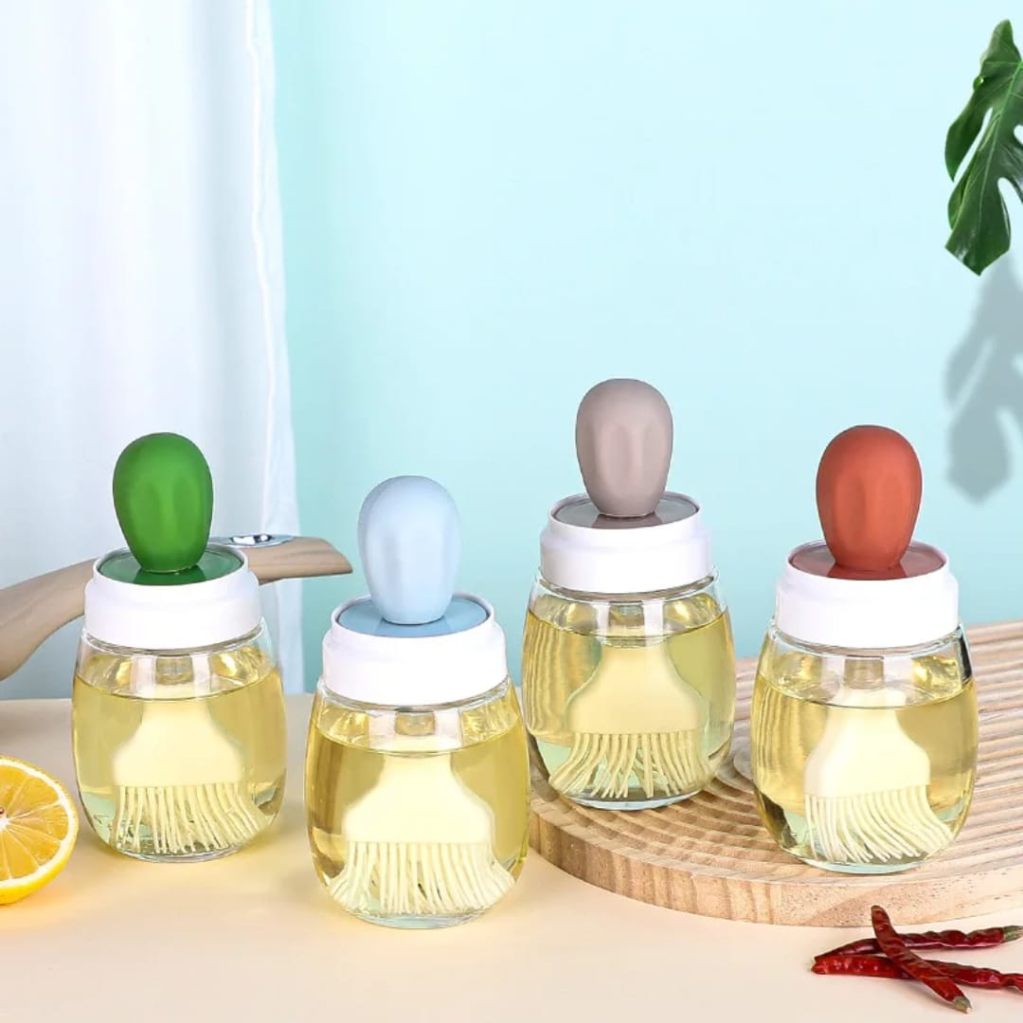 Glass Olive Oil Dispenser Bottle with Silicone Brush