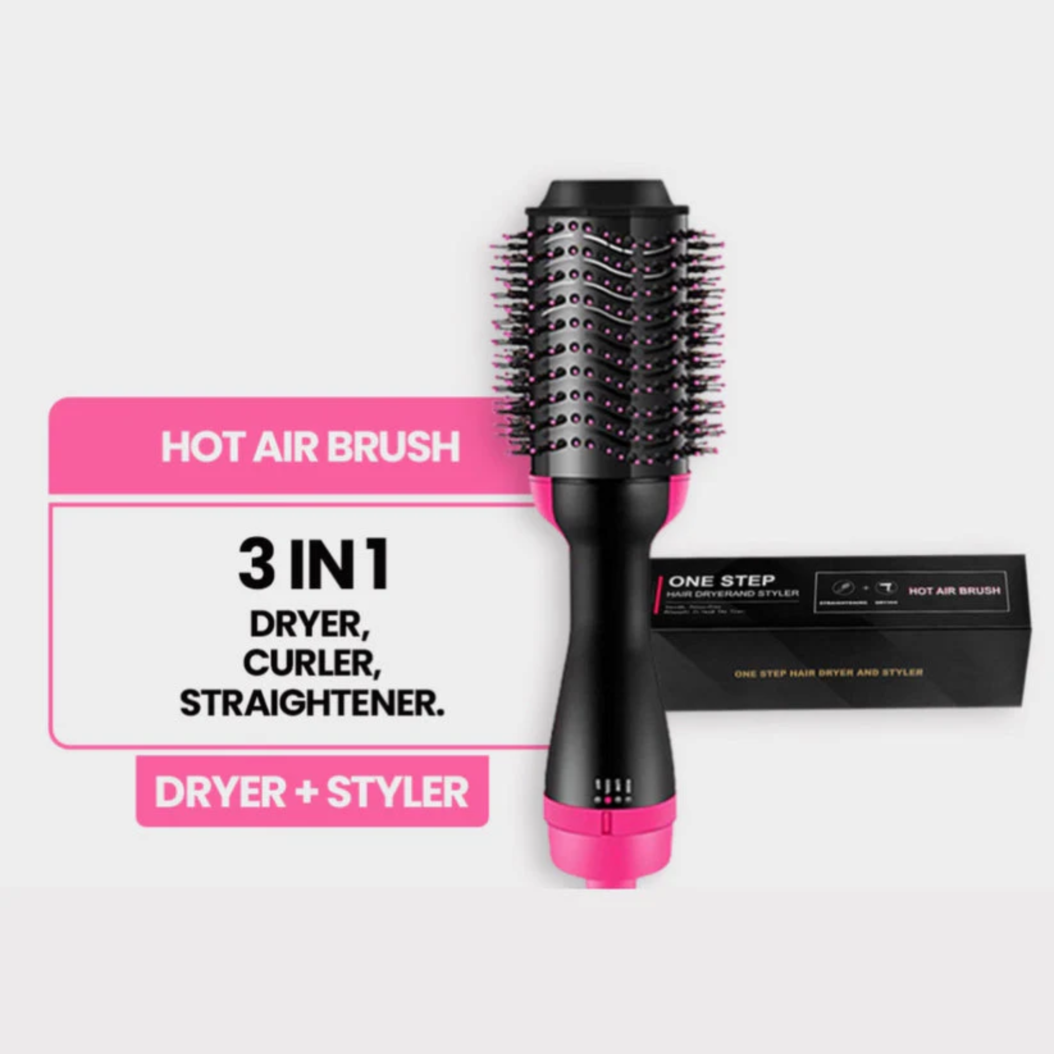 One-Step Hot Air Brush – 3 in 1 Hair Dryer & Straightener