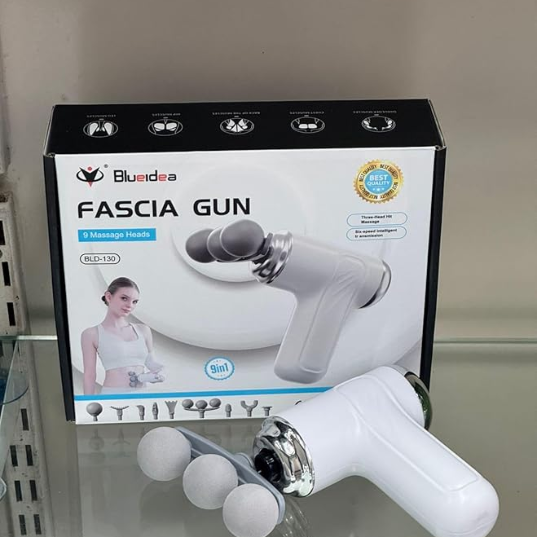 Three Headed Fascial Gun Massager  6 Speed Deep Tissue Muscle Massage Gun