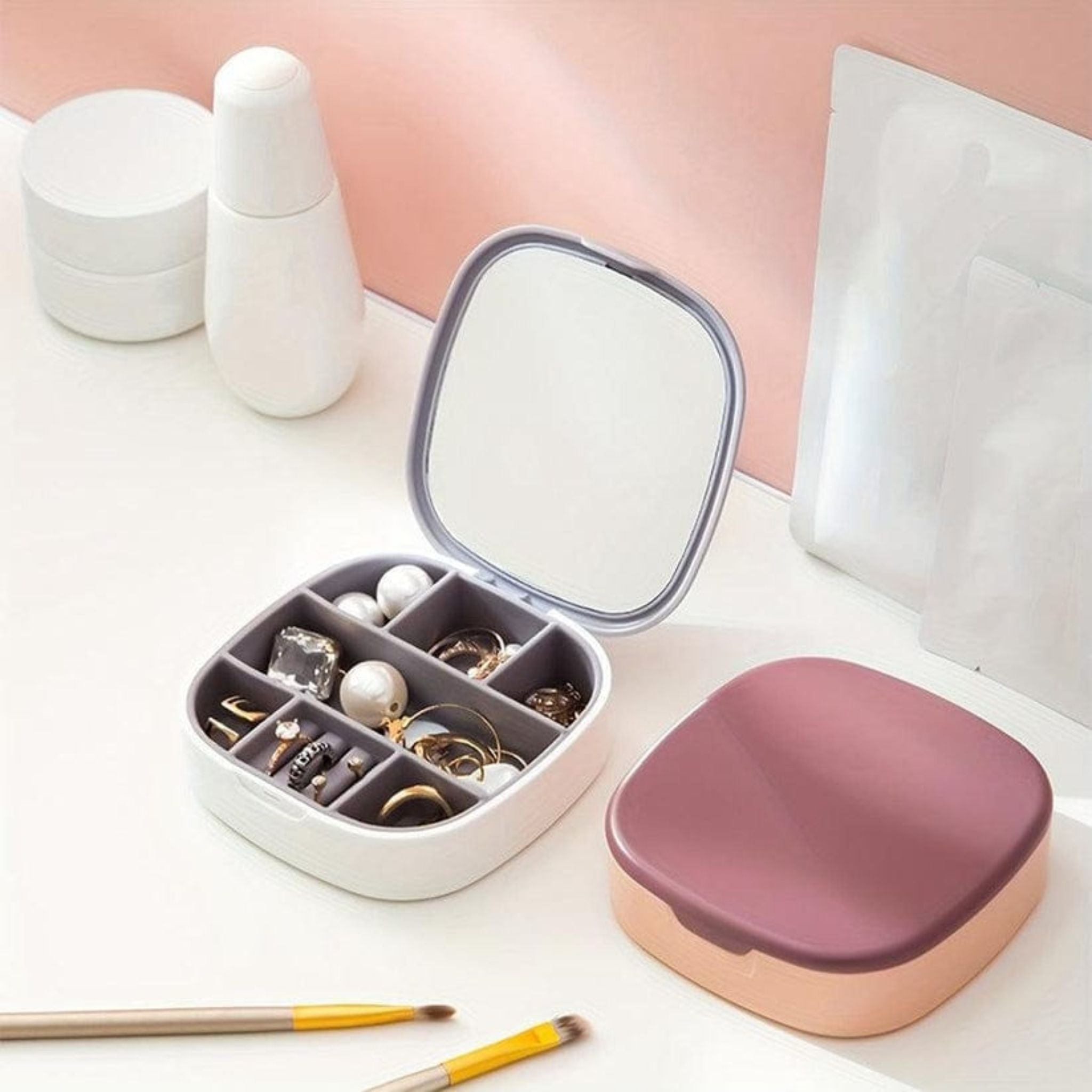 Mini Jewelry Box with Mirror – Organizer for Earrings, Rings, Necklaces & Lipsticks