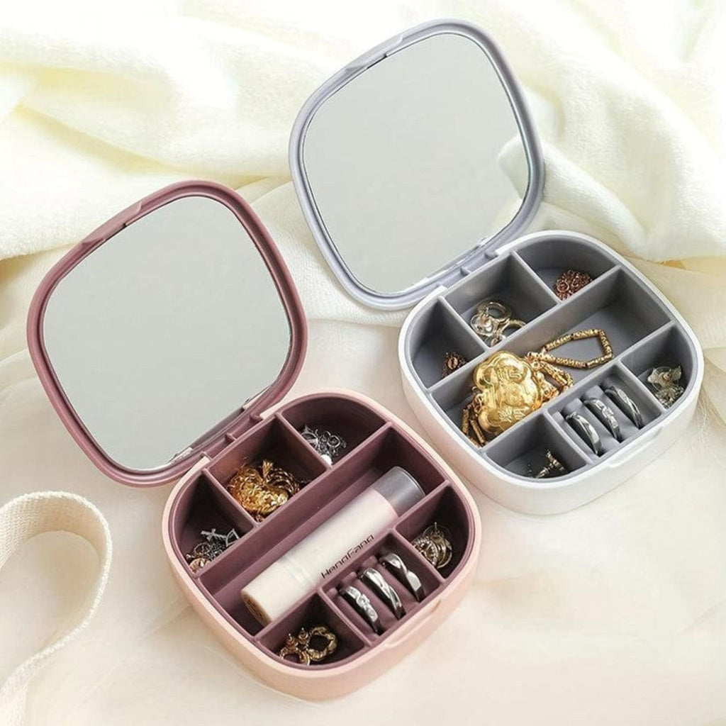 Mini Jewelry Box with Mirror – Organizer for Earrings, Rings, Necklaces & Lipsticks
