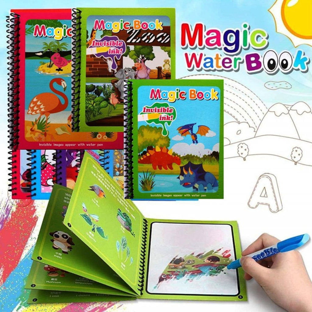 Reusable Magic Water Book for Painting Children's Cartoon Images with Water Pen (Random Design)