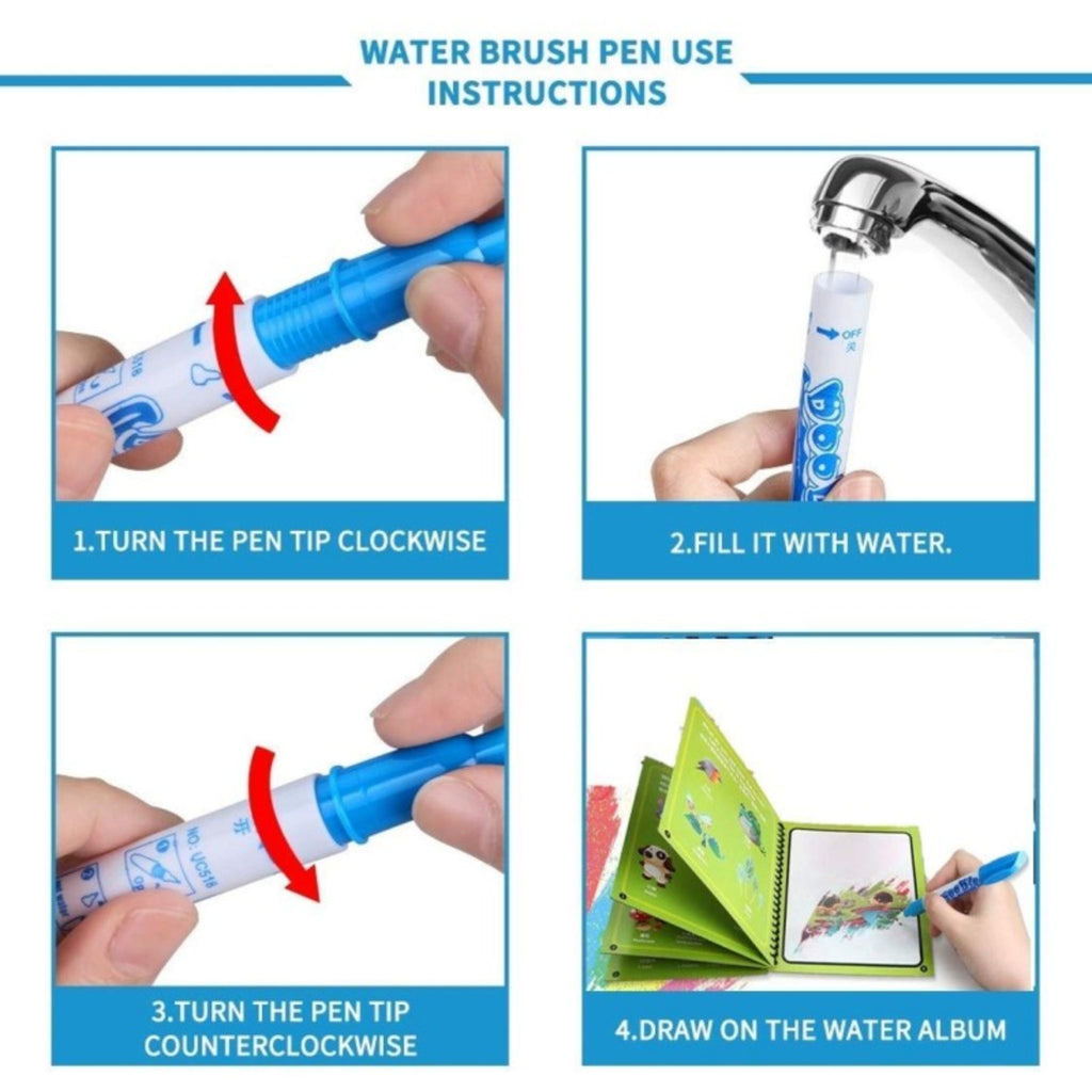 Reusable Magic Water Book for Painting Children's Cartoon Images with Water Pen (Random Design)