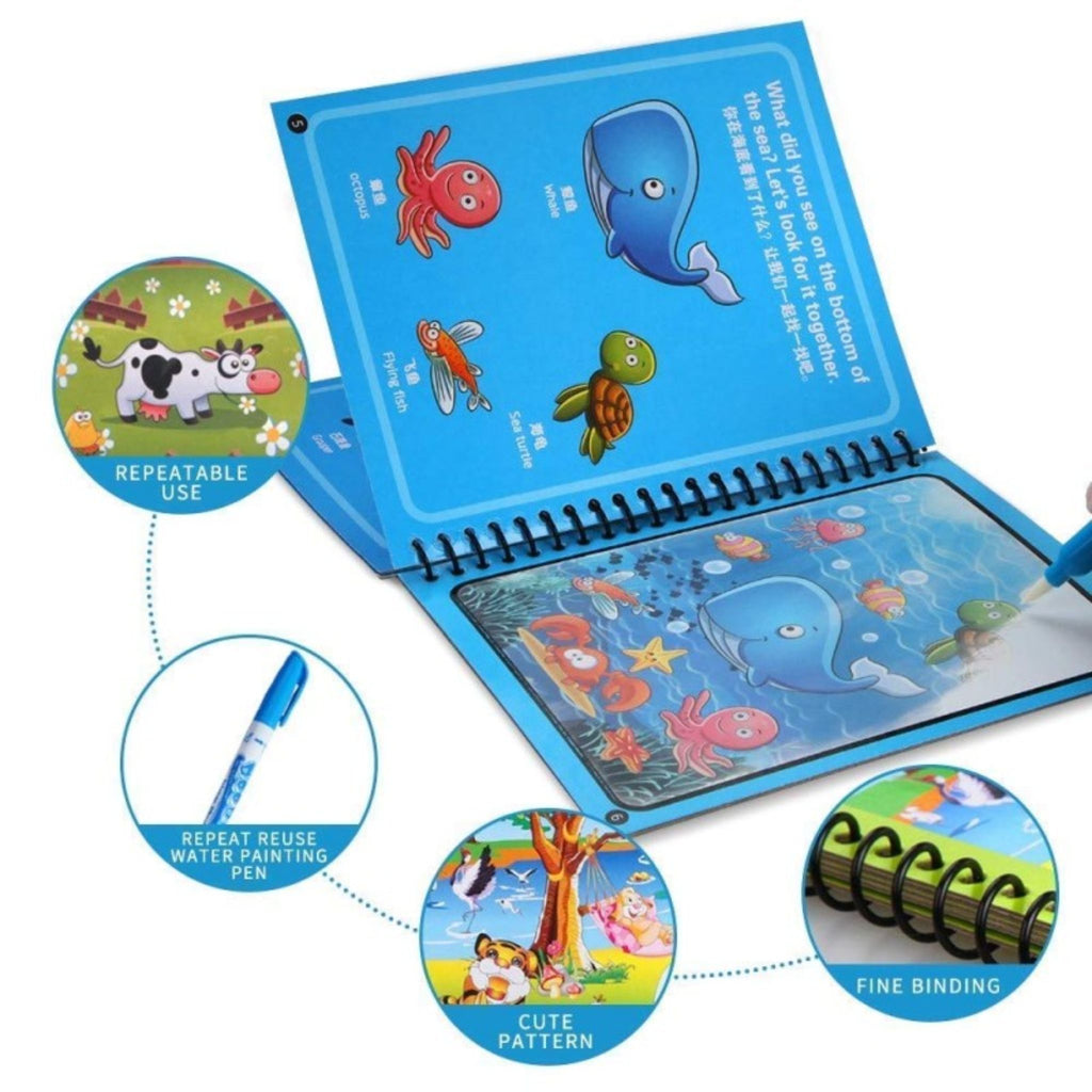 Reusable Magic Water Book for Painting Children's Cartoon Images with Water Pen (Random Design)