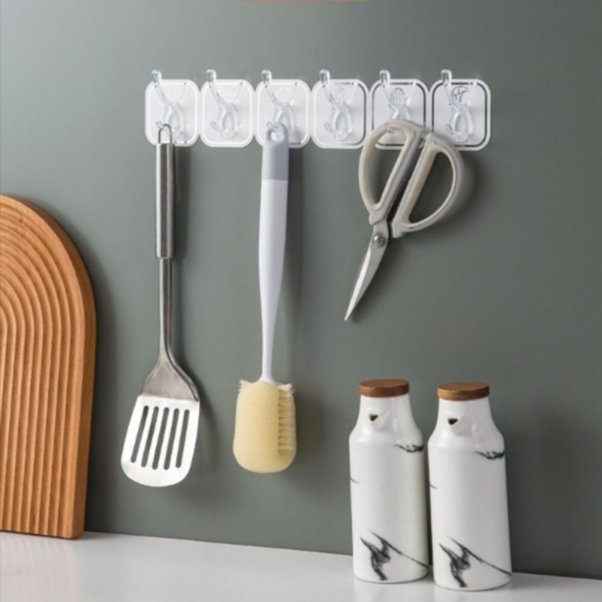 Self Adhesive Wall Hook Rack – 6 Hooks Modern Stripe Design – No Drill Multipurpose