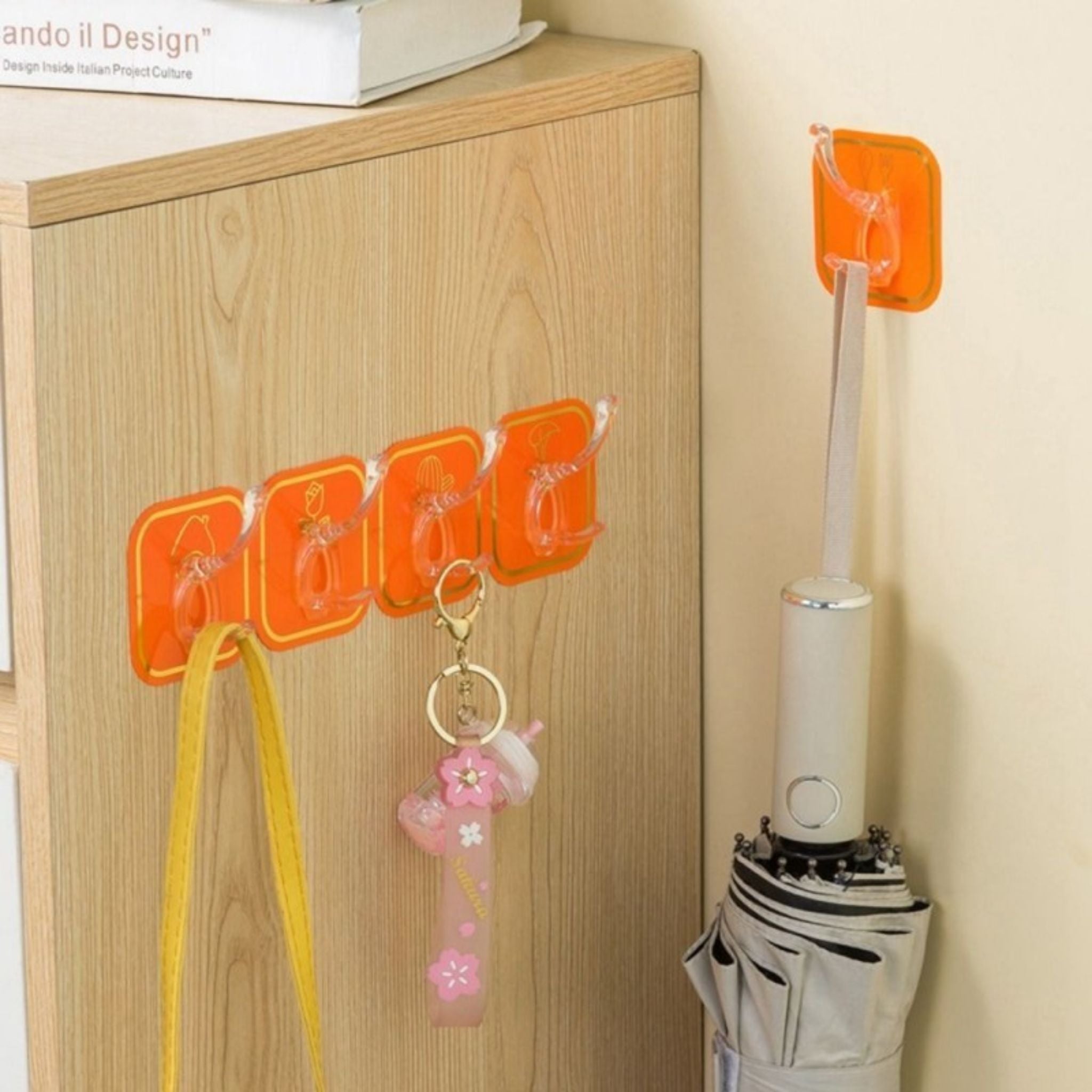 Self Adhesive Wall Hook Rack – 6 Hooks Modern Stripe Design – No Drill Multipurpose